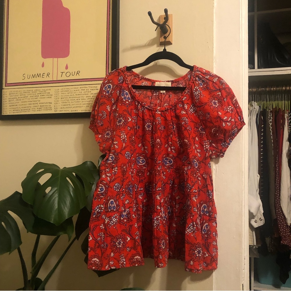 The Korner, Anthropologie Red Floral Top